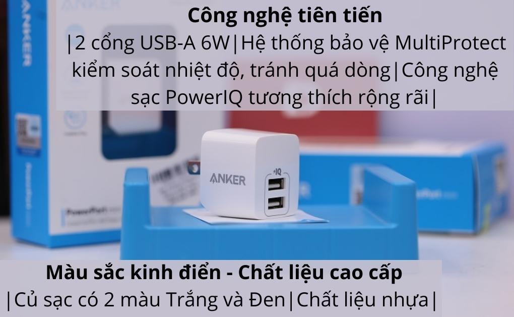 Bộ Combo cáp sạc Anker 12W Lightning A8012-Màu đen