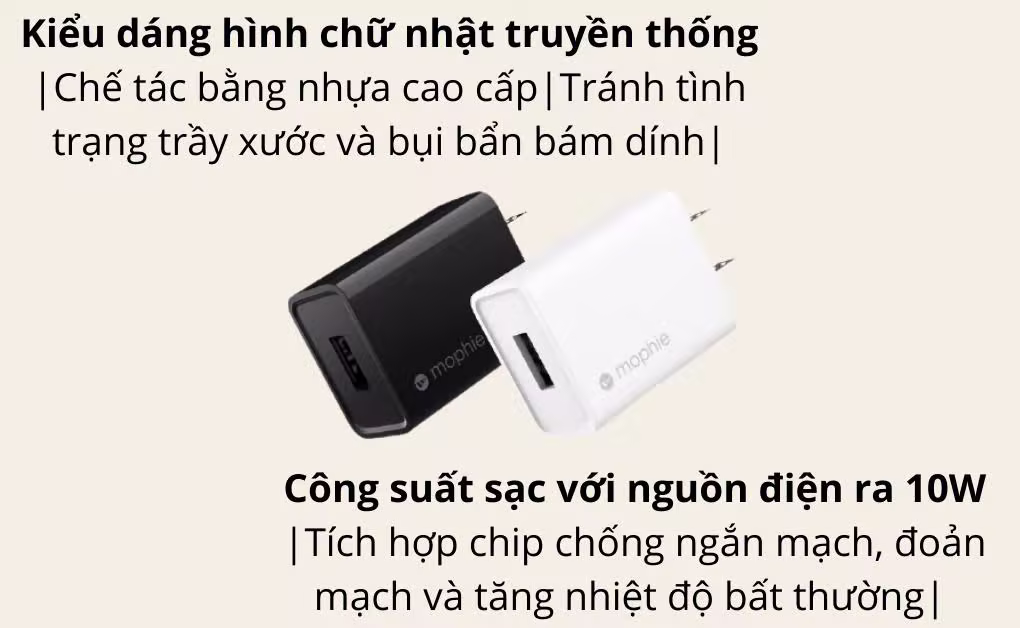 Bộ Combo sạc cáp Mophie 10W Lightning-Màu đen - ảnh 2