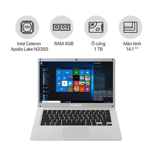 Laptop Hyundai Hybook Celeron (4GB / 1TB / 14.1" / RJ45 / HD Graphics 500) (Likenew)