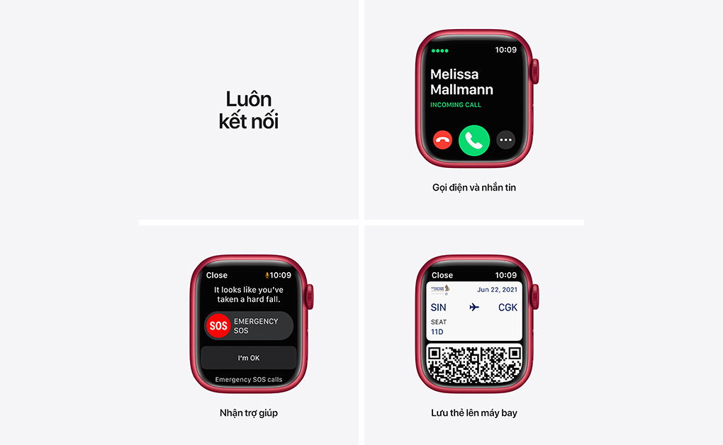 Apple Watch Series 7 45mm (4G) Viền nhôm - Dây cao su Chính Hãng (VN/A)-Màu đỏ