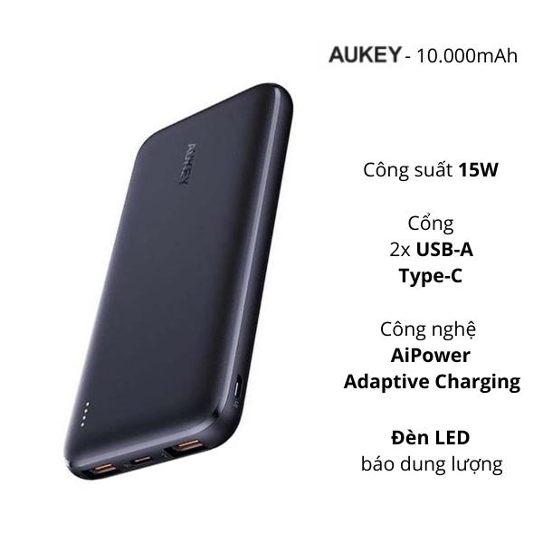 Pin dự phòng Aukey 10000mAh PB-N73 15W & QC 3.0 màu đen