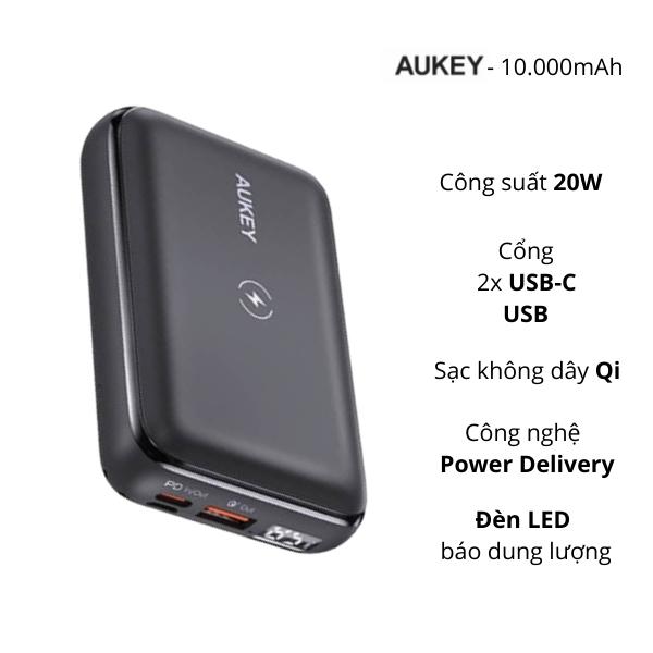 Pin dự phòng Aukey 10000mAh PB-WL01S PD20W Màu đen