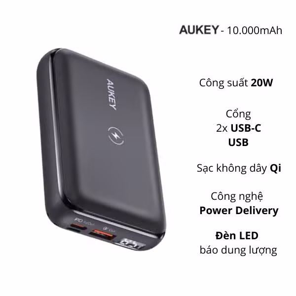 Pin dự phòng Aukey 10000mAh PB-WL01S PD20W Màu đen - ảnh 2