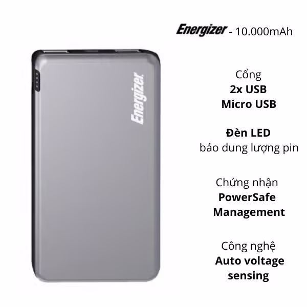 Pin sạc dự phòng Energizer 10.000 mAh - UE10046GY - ảnh 1