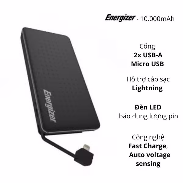 Pin sạc dự phòng Energizer 10.000mAh XP10002ABK - ảnh 2