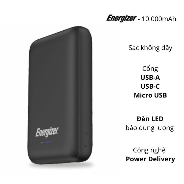 Pin sạc dự phòng Energizer 10,000mAh /3.7V Li-Polymer - QP10000PQ