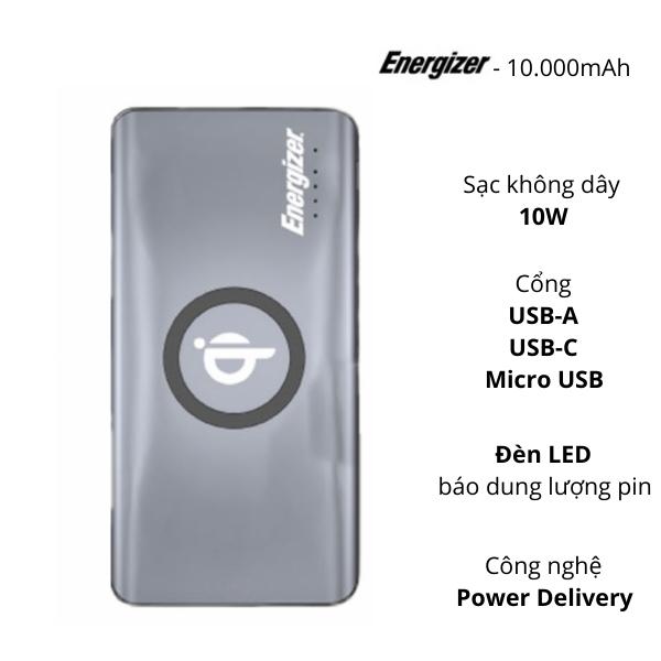 Pin sạc dự phòng Energizer tích hợp sạc không dây