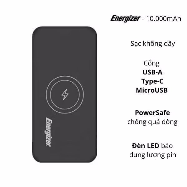 Pin sạc dự phòng Energizer 10,000mAh - QE10007BK - ảnh 1