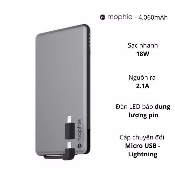 Pin sạc dự phòng Mophie 4060 mAh Cũ (Nobox) - ảnh 2