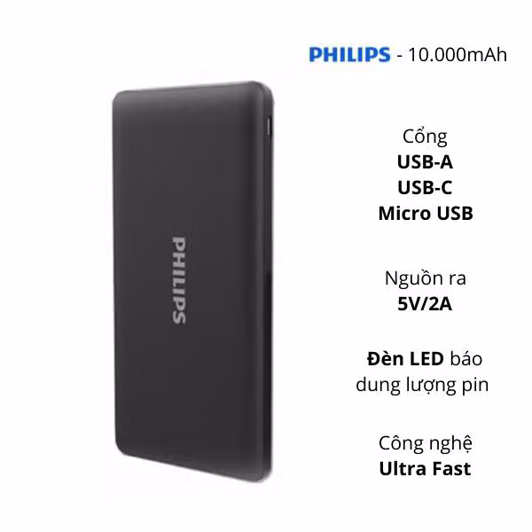 Pin sạc dự phòng Philips 10000mAh DLP6712N - ảnh 1