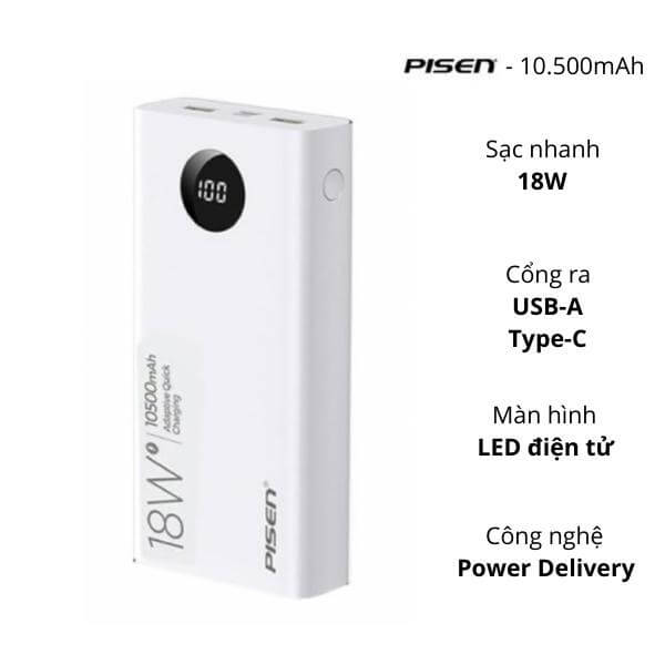 Pin sạc dự phòng Pisen Quick 10500mAh LED TS-D290