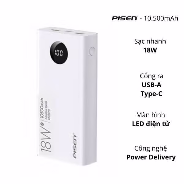 Pin sạc dự phòng Pisen Quick 10500mAh LED TS-D290 - ảnh 1