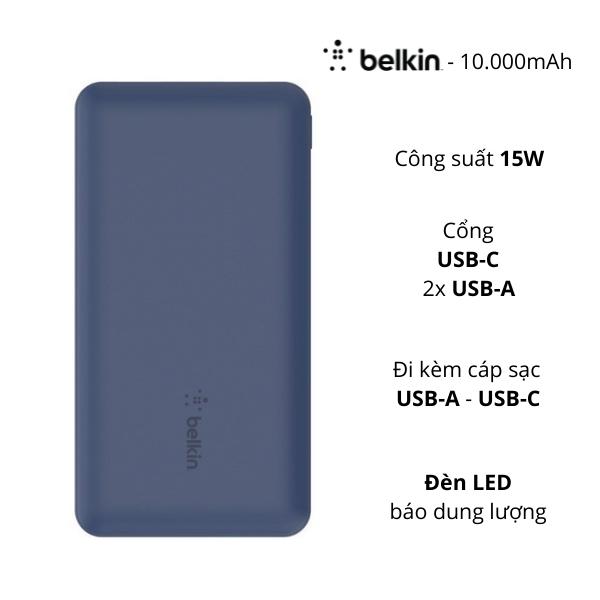 Pin sạc dự phòng Polymer Pocket Power 10.000mAh 15W PD Belkin