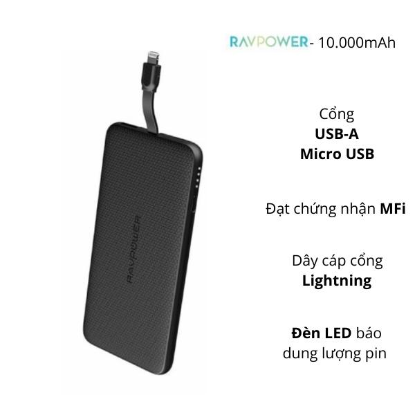 Pin sạc dự phòng RAVPower 10000mAh cổng Lightning