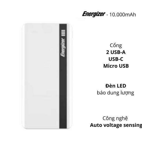 Pin sạc dự phòng Energizer 10,000mAh /3.7V Li-Polyme - UE10054