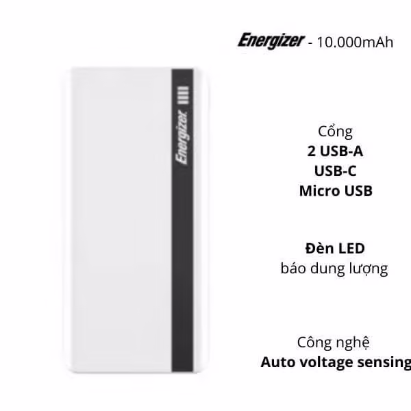 Pin sạc dự phòng Energizer 10,000mAh /3.7V Li-Polyme - UE10054