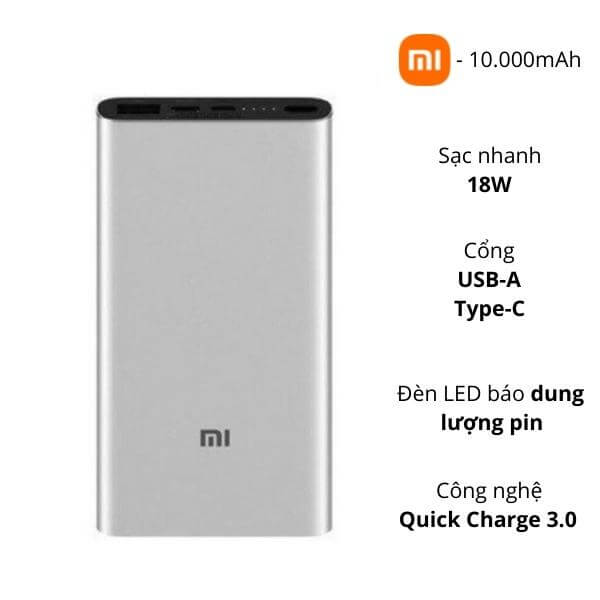 Pin sạc dự phòng Xiaomi 10.000mAh Gen 3 18W 2 Cổng