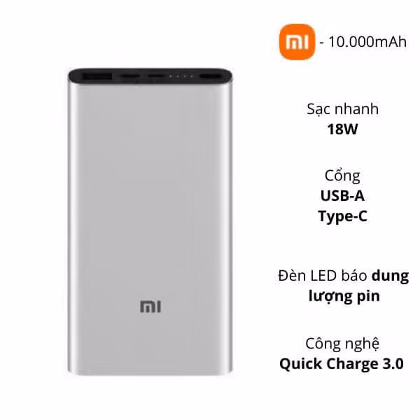 Pin sạc dự phòng Xiaomi 10.000mAh Gen 3 18W 2 Cổng - ảnh 1