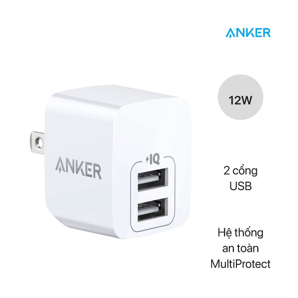 Sạc Anker PowerPort Mini 2 cổng, 12w - A2620