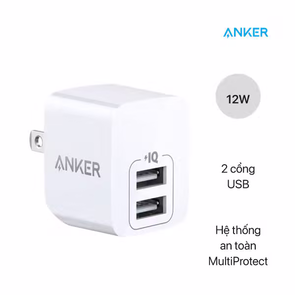 Sạc Anker PowerPort Mini 2 cổng, 12w - A2620 - ảnh 1