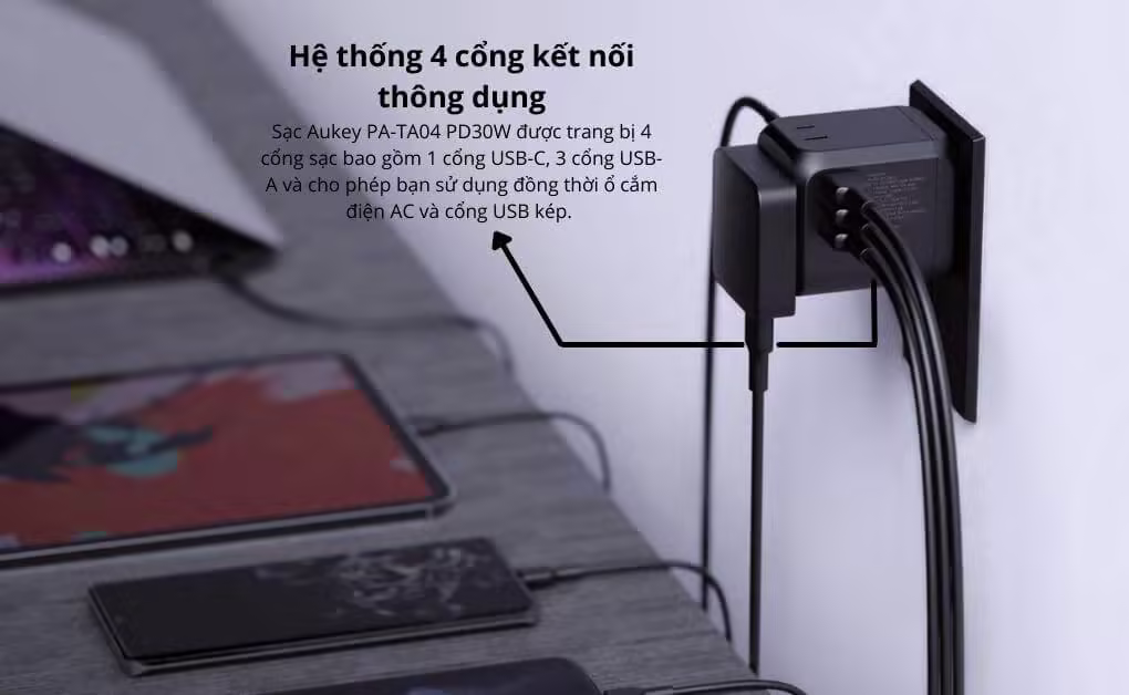 Sạc đa năng nhiều cổng Aukey PA-TA04 PD30W-Màu đen - ảnh 3