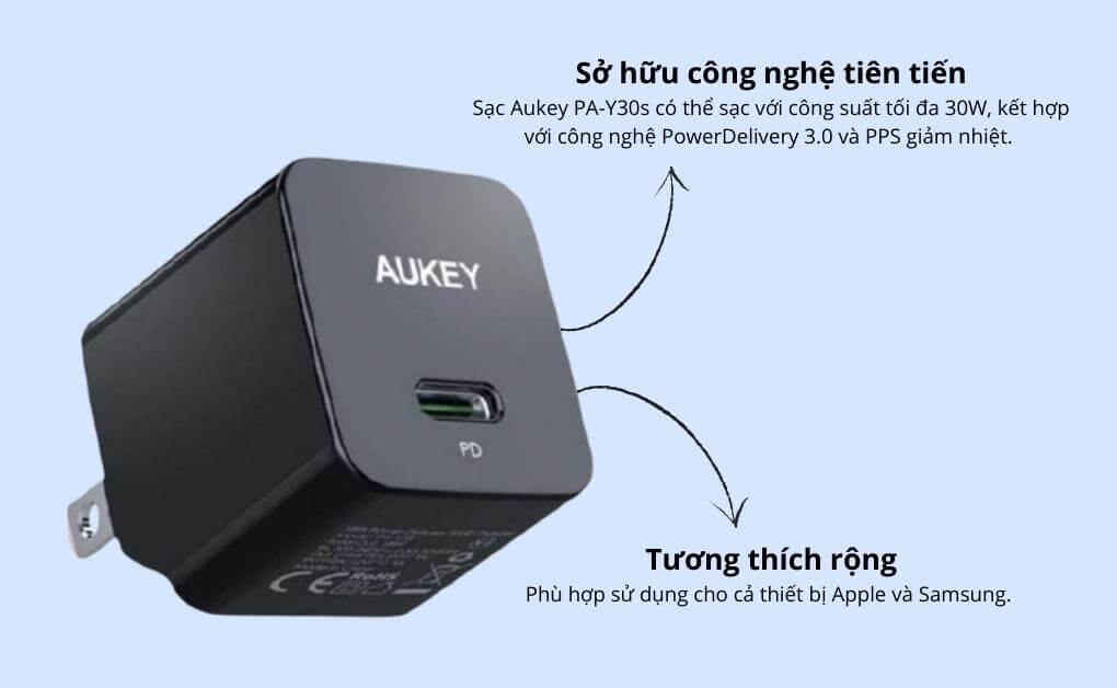 Củ sạc nhanh 30W Aukey PA-Y30s màu đen