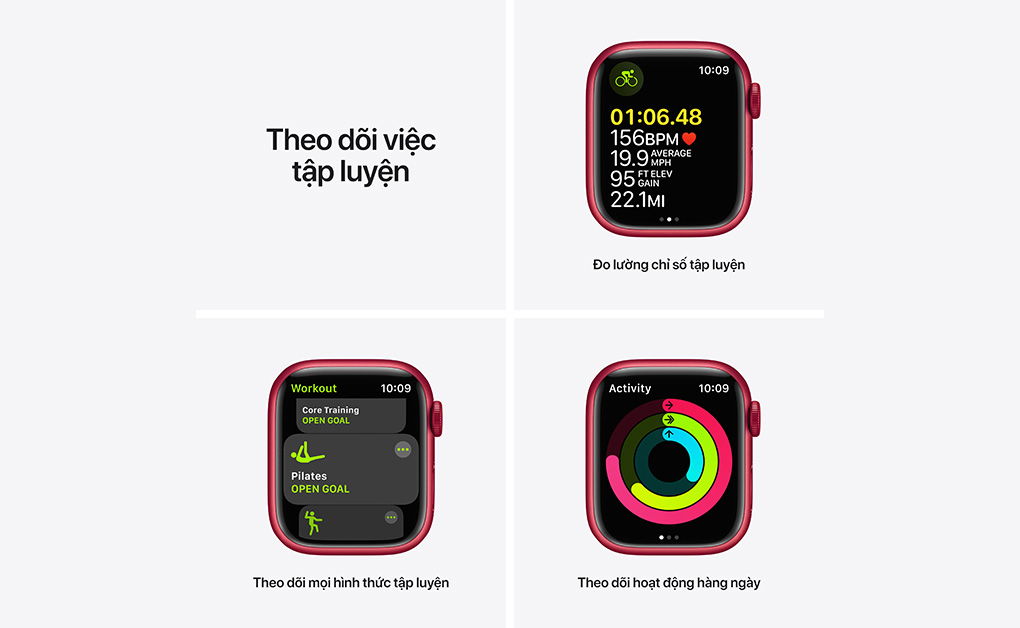 Apple Watch Series 7 45mm (4G) Viền nhôm - Dây cao su Chính Hãng (VN/A)-Màu đỏ