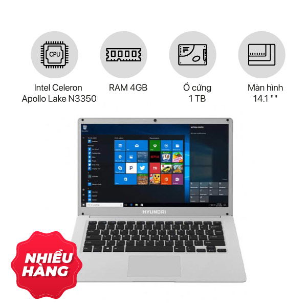 Laptop Hyundai Hybook Celeron (4GB / 1TB / 14.1" / RJ45 / HD Graphics 500) (Likenew)