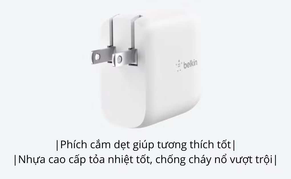 Củ sạc 40W 2 cổng USB-C PD 20W + USB-C PD 20W Belkin-Màu trắng - ảnh 3