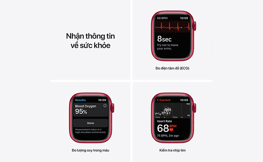 Apple Watch Series 7 45mm (4G) Viền nhôm - Dây cao su Chính Hãng (VN/A)-Màu đỏ