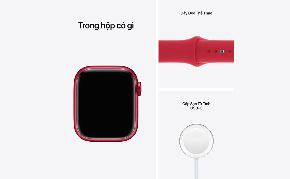 Apple Watch Series 7 45mm (4G) Viền nhôm - Dây cao su Chính Hãng (VN/A)-Màu đỏ