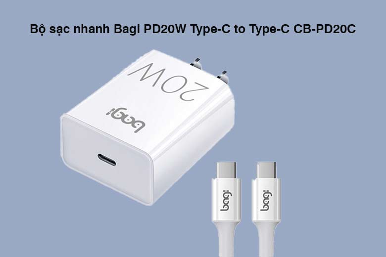 Bộ sạc nhanh Bagi PD20W Type-C to Type-C CB-PD20C - Thiết kế nhỏ gọn, sạc nhanh chóng