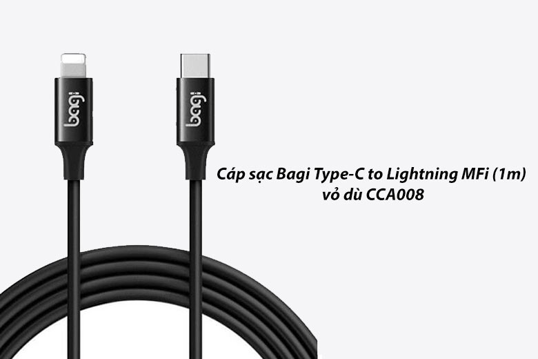 C&aacute;p sạc Bagi Type-C to Lightning MFi (1m) vỏ d&ugrave; CCA008 - Thiết kế chắc chắn, tốc độ sạc nhanh ch&oacute;ng