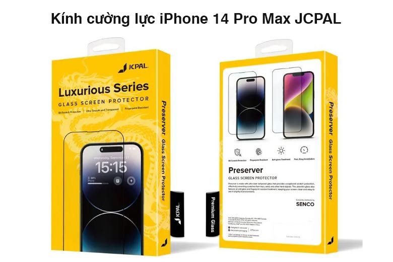 Kính cường lực iPhone 14 Pro Max JCPAL - Bảo vệ an toàn, chống bám bẩn vân tay hiệu quả