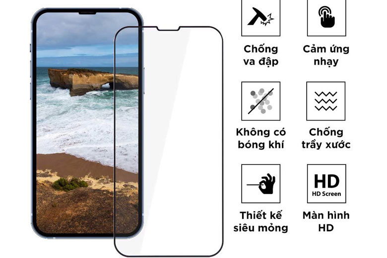 Miếng dán cường lực iPhone 14 Pro Max ANANK trong viền đen - Bảo vệ an toàn, chống xước tối đa