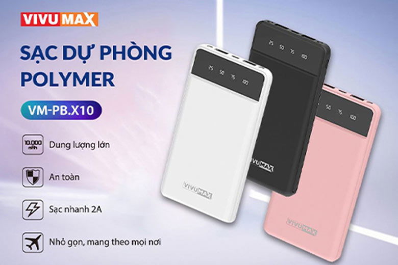 Pin sạc dự phòng Vivumax X10 10.000mAh - Nhỏ gọn, tốc độ sạc nhanh chóng