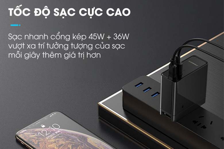 Sạc nhanh 45W - tiết kiệm một nửa thời gian