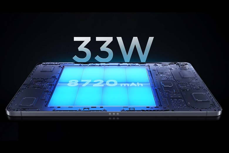 Dung lượng pin lớn, hỗ trợ sạc nhanh 33W trên Xiaomi Pad 5 256GB