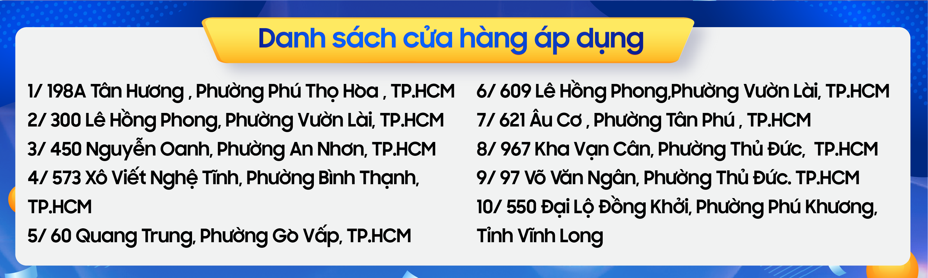DANH SÁCH CỬA HÀNG