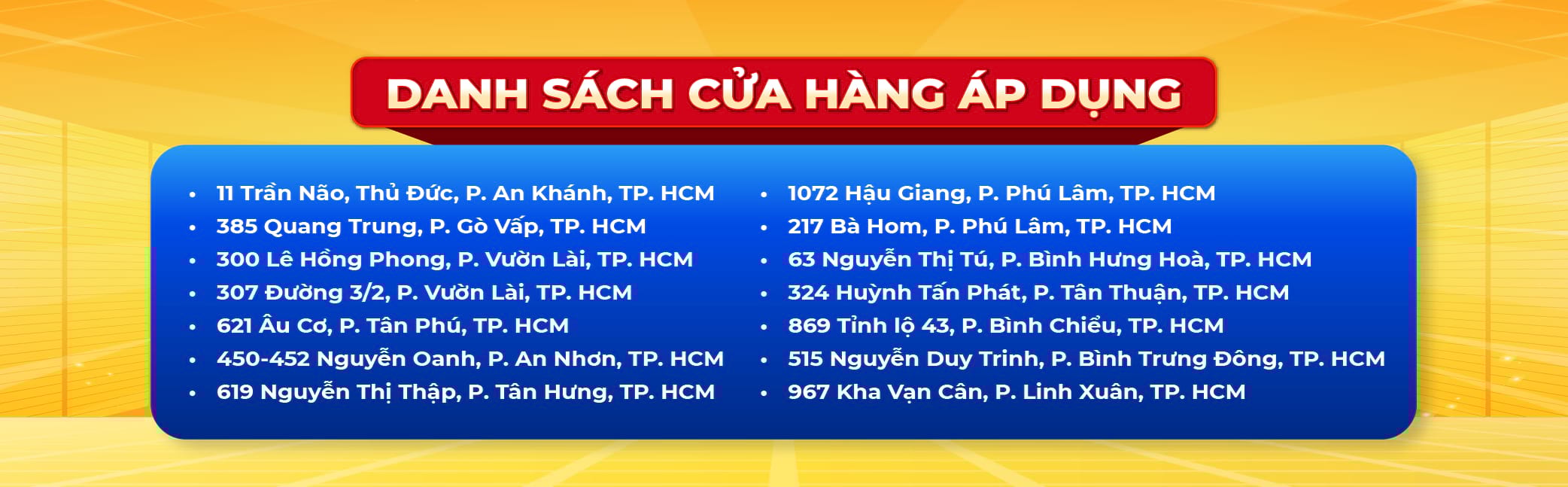 DÁNH SÁCH 14 CỬA HÀNG