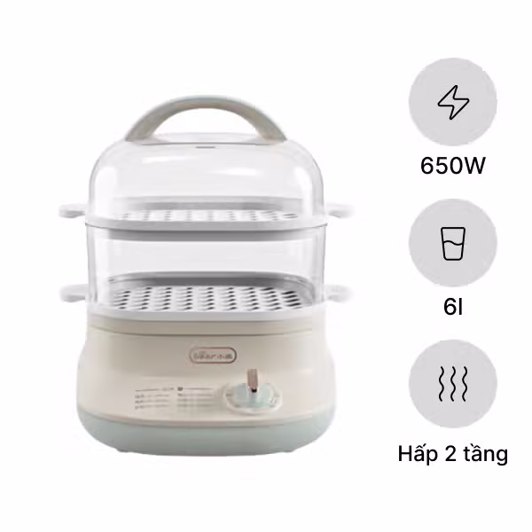 Nồi hấp điện 2 tầng đa năng 6L Bear DZG-C60Q8