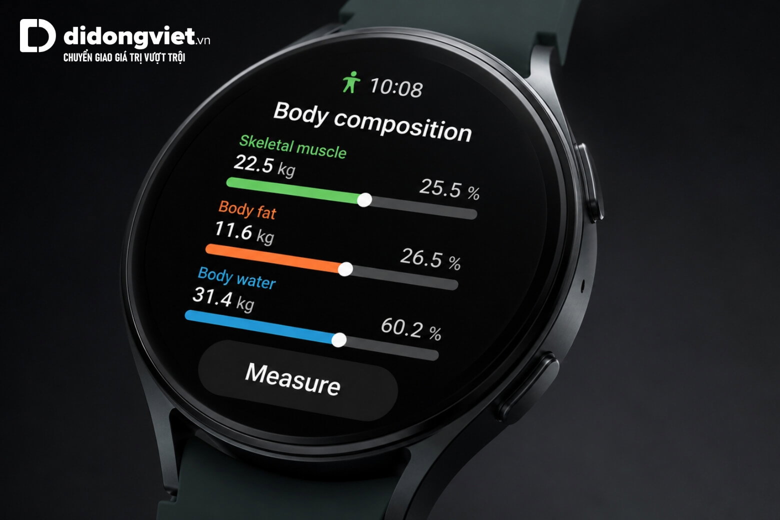 Mặt đồng hồ Galaxy Watch9 hiển thị giao diện đo các chỉ số cơ thể BIA