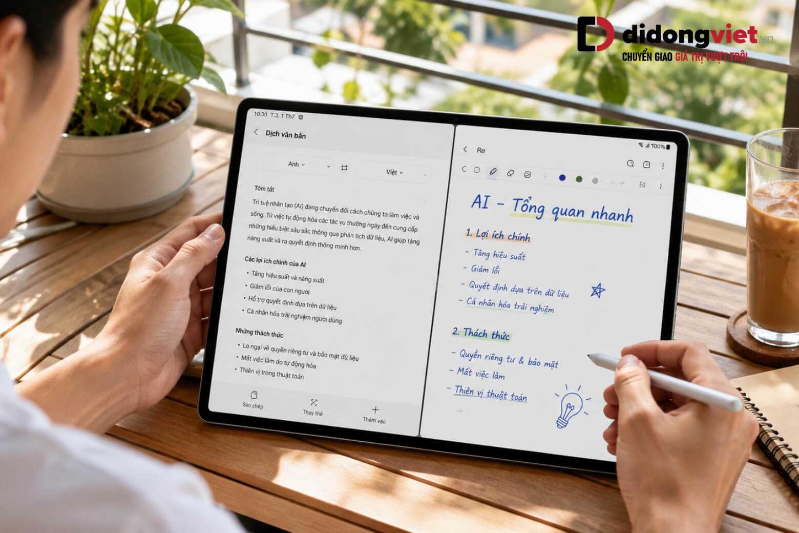 Ứng dụng tính năng AI trên màn hình chống chói 12.4 inch của Tab S10 Plus