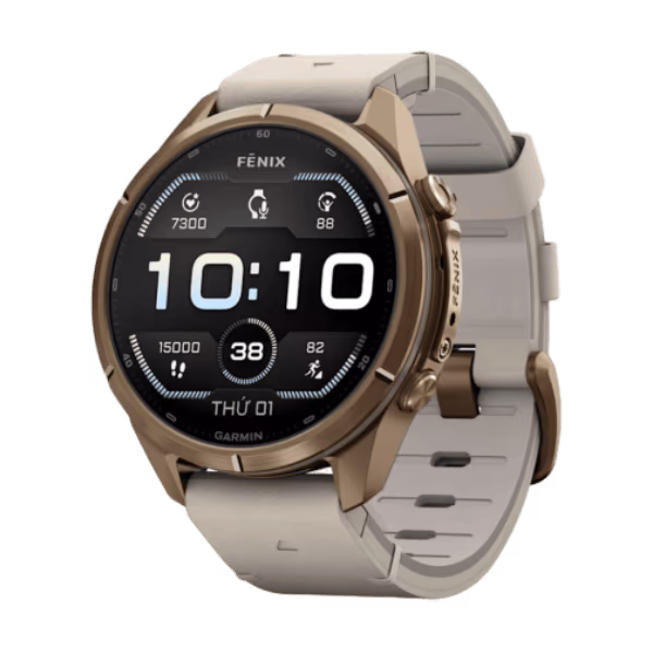 Đồng hồ thông minh Garmin Fenix 9 Pro 43mm AMOLED Titanium Vàng - Dây Xám Xương