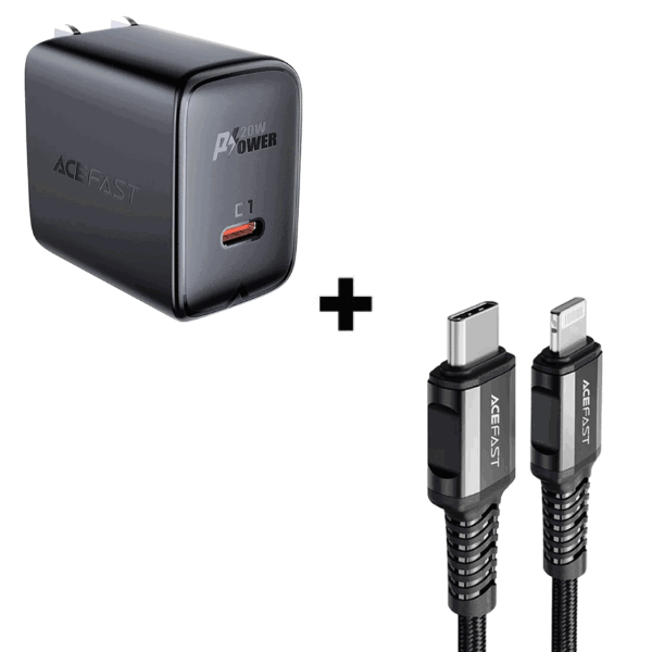 Bộ Combo cáp sạc ACEFAST 20W C - Lightning (C1-01) màu đen