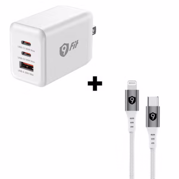 Bộ Combo cáp sạc 9Fit 65W Type-C to Lightning màu trắng - ảnh 1