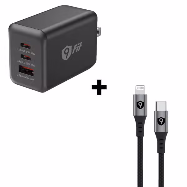Bộ Combo cáp sạc 9Fit 65W Type-C to Lightning màu đen - ảnh 1