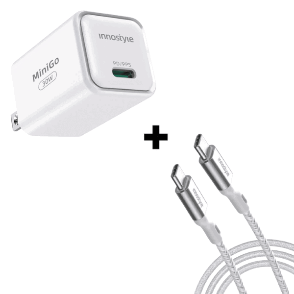 Bộ combo cáp sạc Innostyle 30w C-C màu bạc
