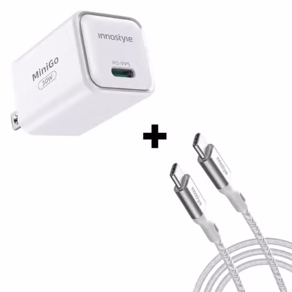 Bộ combo cáp sạc Innostyle 30w C-C màu bạc - ảnh 1