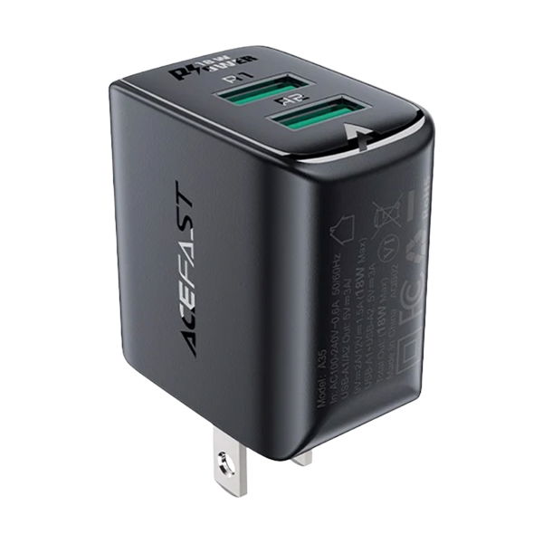 Củ sạc ACEFAST 2 cổng QC18W (USB-A+USB-A) (US) A35